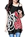 Allegra K Women Loose Fit Short Batwing Sleeve Flower Pattern Tunic Shirt, Red, Medium / US 10