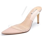 vivianly Clear Pointed Toe Heels Sandals Transparent Strap Stiletto High Heels Slip on Mules for Women
