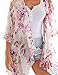 GRAPENT Women's 3/4 Sleeves Floral Kimono Cardigan Blouses Beachwear Cover Up Pale Pink US 12