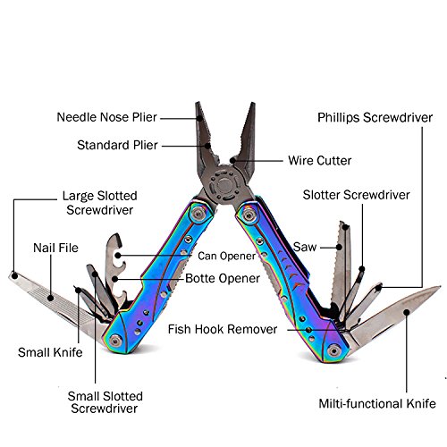 Unique Multitool Pliers Stainless Steel-GETUHAND 14-in-1 Multitool for Women Hunting, Hiking, Camping, Fishing, Outdoor Survival with Multi Knife Sheath/Rainbow Handle/Folding Pliers(Rainbow)