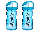 Nalgene OTF Kids / Children's, Shark Chomp 12oz Water Bottle - Blue With Blue and White Cap - 2 Pack 3 Inches in Diameter By 7.5 Inches Tall.
