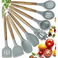 Home Hero Silicone Cooking Utensils Kitchen Utensil Set - 8 Natural Acacia Wooden Silicone Kitchen Utensils Set - Silicone Utensil Set Spatula Set - Silicone Utensils Cooking Utensil Set