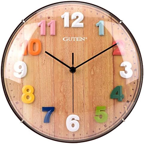 Guten 12 Inch Kids Wall Clock, Silent Non Ticking Battery Operated Analog Time Telling Clock, Colorful Easy to Read 3D Numbers, Decorative Clock for Kids Room, Bedroom, Classroom
