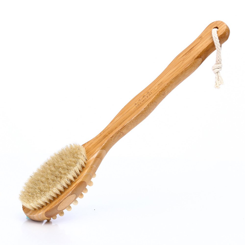 Bath Brush,Back Scrubber,Aneky Soft Natural Bristles Back Brush with Long Handle for Exfoliating Skin & Wood Beads for Massage - Use Wet or Dry -Suitable for Men and Women