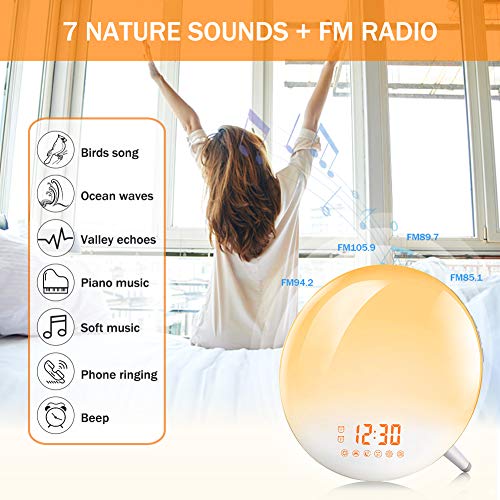 TeRich Sunrise Alarm Clock, Wake Up Light With FM Radio/Dual Alarm/7