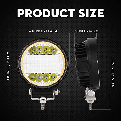 LED Work Light for Truck, AAIWA Round LED Light Pods 4.5" 96W LED Light Bar 2PCS Spot Flood Combo Amber Light Off Road Driving Lights for Jeep ATV UTV SUV Pickup Boat, 2 Years Warranty