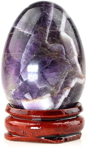 Gemstone Egg Crystal Sphere Figurine Reiki Healing Craft Eggs with Free Wood Stand (Amethyst, 40x30mm)