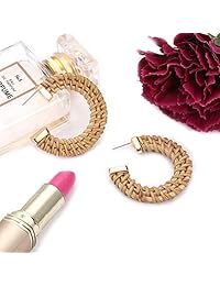 MOLOCH Pendientes de ratán para mujer, hechos a mano, de paja trenzada, ligeros, geométricos, joyería de moda