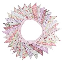 INFEI 10M/32Ft 36 Floral Fabric Triangle Flags Bunting Banner Garlands for Wedding, Birthday Party, Outdoor & Home Decoration (Pink)