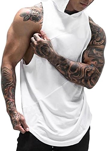 PASHY Men's Tops and Hoodies Men's Gyms Fitness Muscle Mesh Hoodie Solid Sleeveless Singlet T-Shirt Top Vest Tank