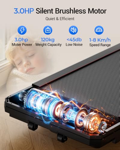 15% Incline Under Desk Walking Pad Treadmill with Vibration 10KM/H 3.0HP | Under Desk Treadmills with 8 Speed Levels 120KG Capacity Quiet Compact Portable Design with Remote Control & Led Display