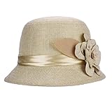 Clearance Women Flax Flower Bownot Hat Billycock Cap Shade Bowler (Kahki)