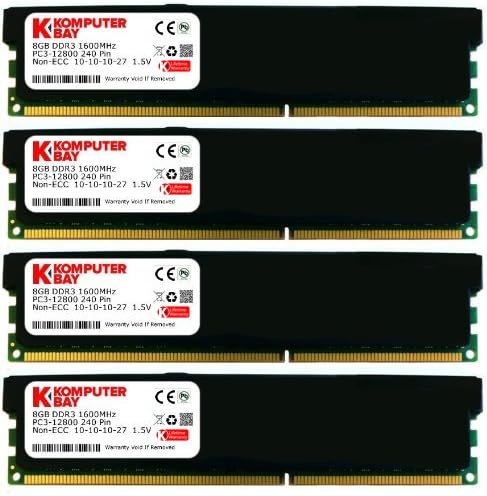 Komputerbay 32GB (4x 8GB) DDR3 PC3-12800 1600MHz DIMM with Black Low Profile Heatspreaders 240-Pin Dual / Quad Channel RAM Desktop Memory KIT 10-10-10-27 XMP ready for Intel Based Computers
