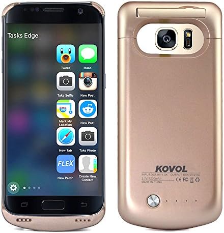 Samsung Galaxy S7 Battery Case, KOVOL Portable Ultra Slim Rechargeable Protective Backup Power Bank Case Charging Case with Holder Function for Samsung Galaxy S7 - Gold, 4200 mAh