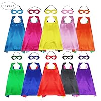 Superhero Capes for Kids Bulk with Masks Girls Boys Super Hero Dress Up Party Favors (10 Pack)