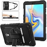 SEYMAC stock Samsung Galaxy Tab A 10.5 T590/T595/T597 Case, Three Layer Hybrid Drop Protection Case with [360 Rotating Stand] Hand Strap &[Stylus Pencil Holder] for Samsung Galaxy Tab A 10.5 (Black)
