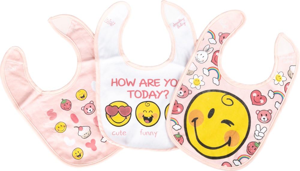 Lulabi Smiley Girl Set of 3 Cotton Bibs