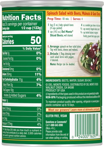 DEL MONTE FRESH CUT CANNED BEETS SLICED CANNED VEGETABLES, 14.5 OZ CAN