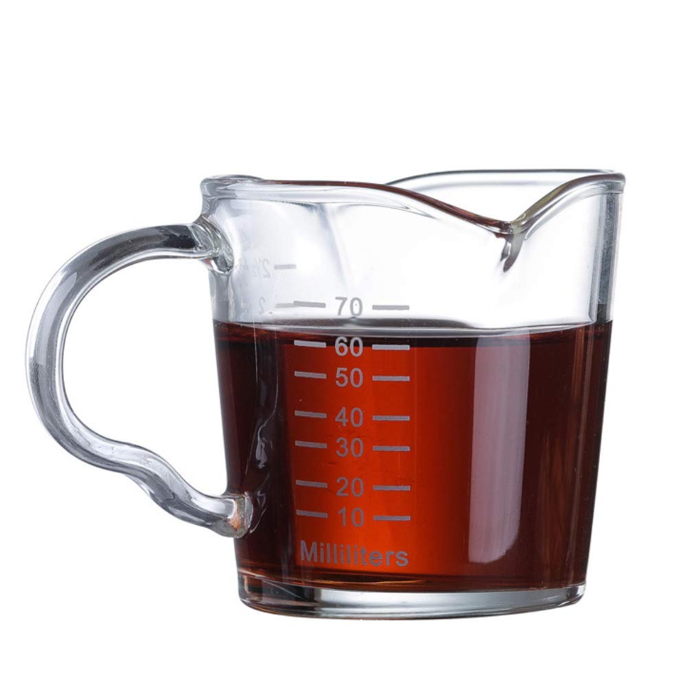 IBLUELOVER 2.5oz Espresso Shot Glass Cup Double Spouts Barista Espresso Mug Heat Resistant Mini Measure Glass Extra Small Transparent Coffee Tumbler With Anti-scald Handle 70ml