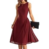 RIHOAS Women Chiffon Sleeveless Dress,Boat Neck A-Line Knee-Length Solid Ruched Elegant Midi Dress for Formal