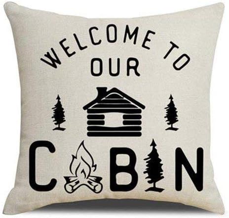 Tobti6ob Welcome To Our Cabin Pillow Cover Rustic Cabin Decor Log Cabin Decor Love The Woods Woods Is Home Gifts Amazon Co Uk Kitchen Home