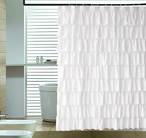 Ameritex Ruffle Shower Curtain Home Decor Soft Polyester Decorative Bathroom Accessories Great For Showers & Bathtubs White72" X 72"