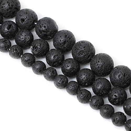Qiwan 60PCS 6mm Black Lava stone Gemstone Loose Beads Well Polished Round Crystal Energy Stone Healing Power for Jewelry Making Findings 1 Strand 15" - Thumbnail 3