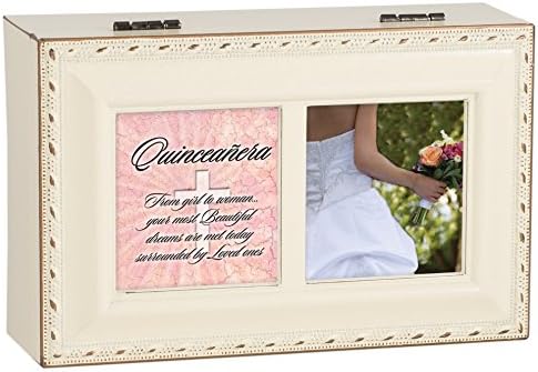 Cottage GardenQuinceañera from Girl to Woman Ivory Rope Trim Jewelry Music Box Plays Ave Maria