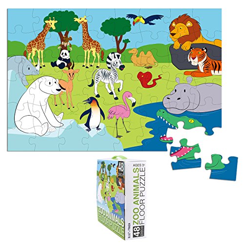 Floor Puzzles – 48 Piece Giant Floor Puzzle, Zoo Animals Jumbo Preschool Jigsaw Puzzles, Floor Puzzles for Kids Ages 3-5, 1.9 x 2.9 Feet