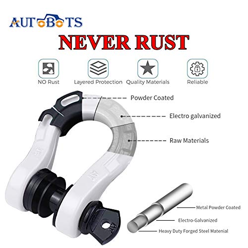 AUTOBOTS D Ring Shackles Heavy Duty(2 Pack) 68,000 lbs Capacity, Stronger Than 3/4" D Shackle, with 7/8" Screw Pin, for Tow Strap Winch Off Road Accessory Vehicle Recovery White - Image 4