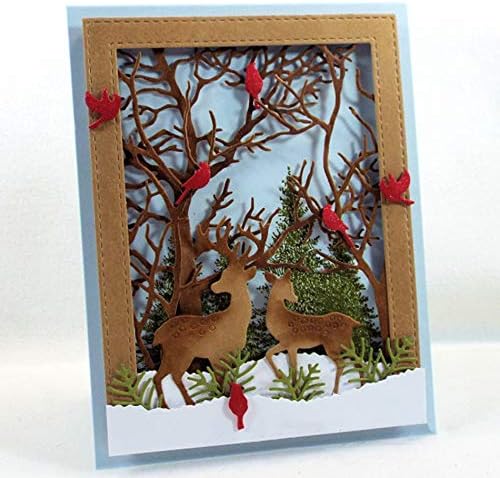 Ualotia Cutting Dies, Deer and Tree Background Frame 95x127mm Metal DIY Embossing Tool for Photo Album Decorative DIY Paper Cards and Christmas Gifts