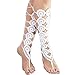 JOX JOZ Crochet Lace Up Anklet Barefoot Sandals Knee high Gladiator Boots Foot Jewelry (White)