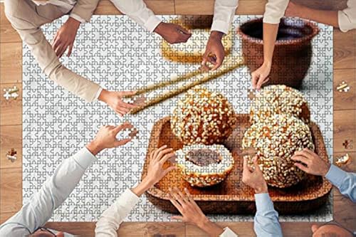 Wooden Puzzle 1000 Pieces Sweet Puff bun with Cream and Raisins in Shape of Snail and Cup of Tea Jigsaw Puzzles for Children or Adults Edu＿並行輸入品 Puzzle - SWEET HOUSES IN THE FOREST