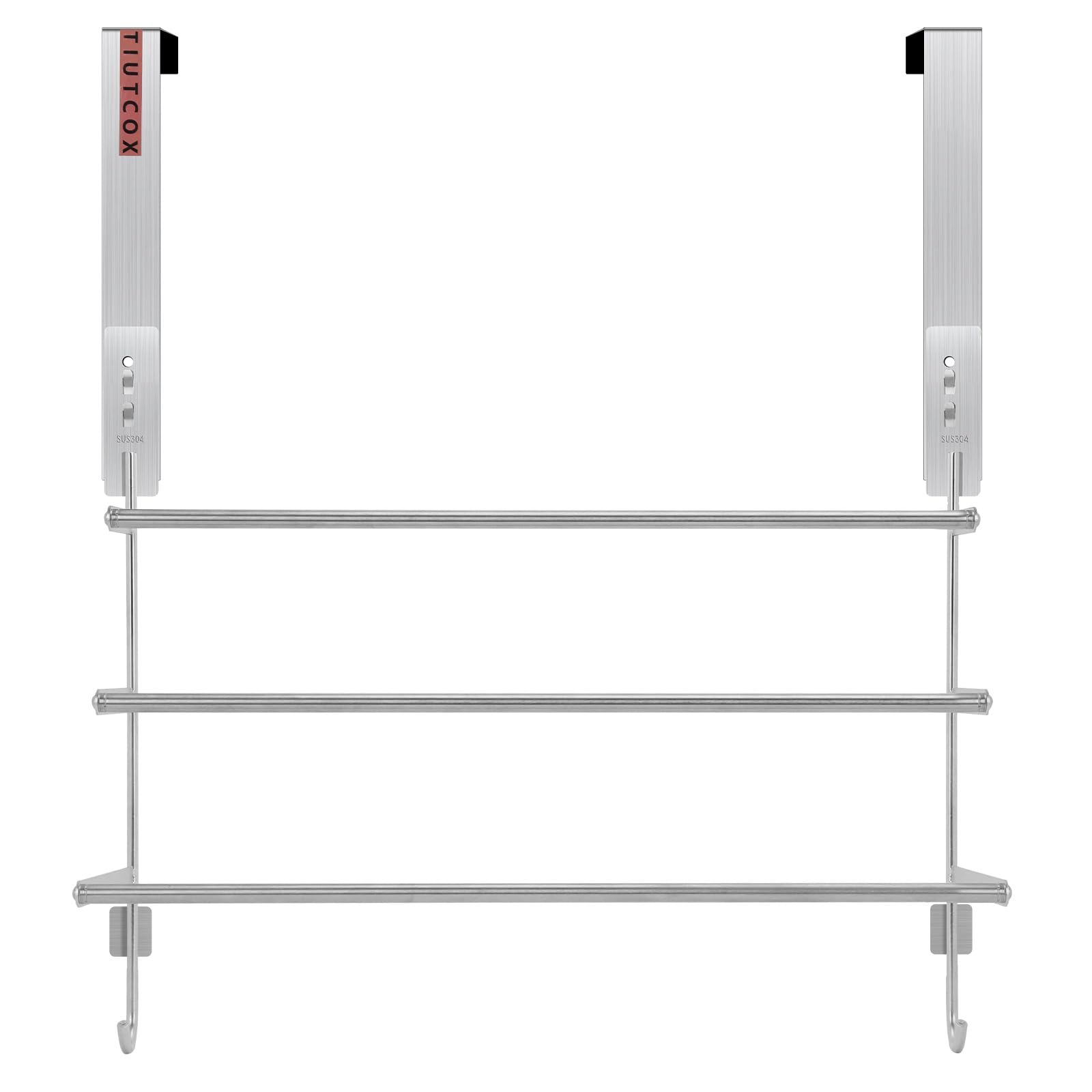Photo 1 of TIUTCOX Over The Door Towel Rack, 304 Stainless Steel Towel Racks for Bathroom with 3-Tier Adjustable Pole, 2 Punch-Free Screw Stickers, 22.83 * 17.71-29.52 * 6.14 Inch, Silver