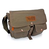 GEARONIC TM Men's Vintage Canvas Leather Messenger Bag Satchel School Military Shoulder Crossbody Hiking - Green