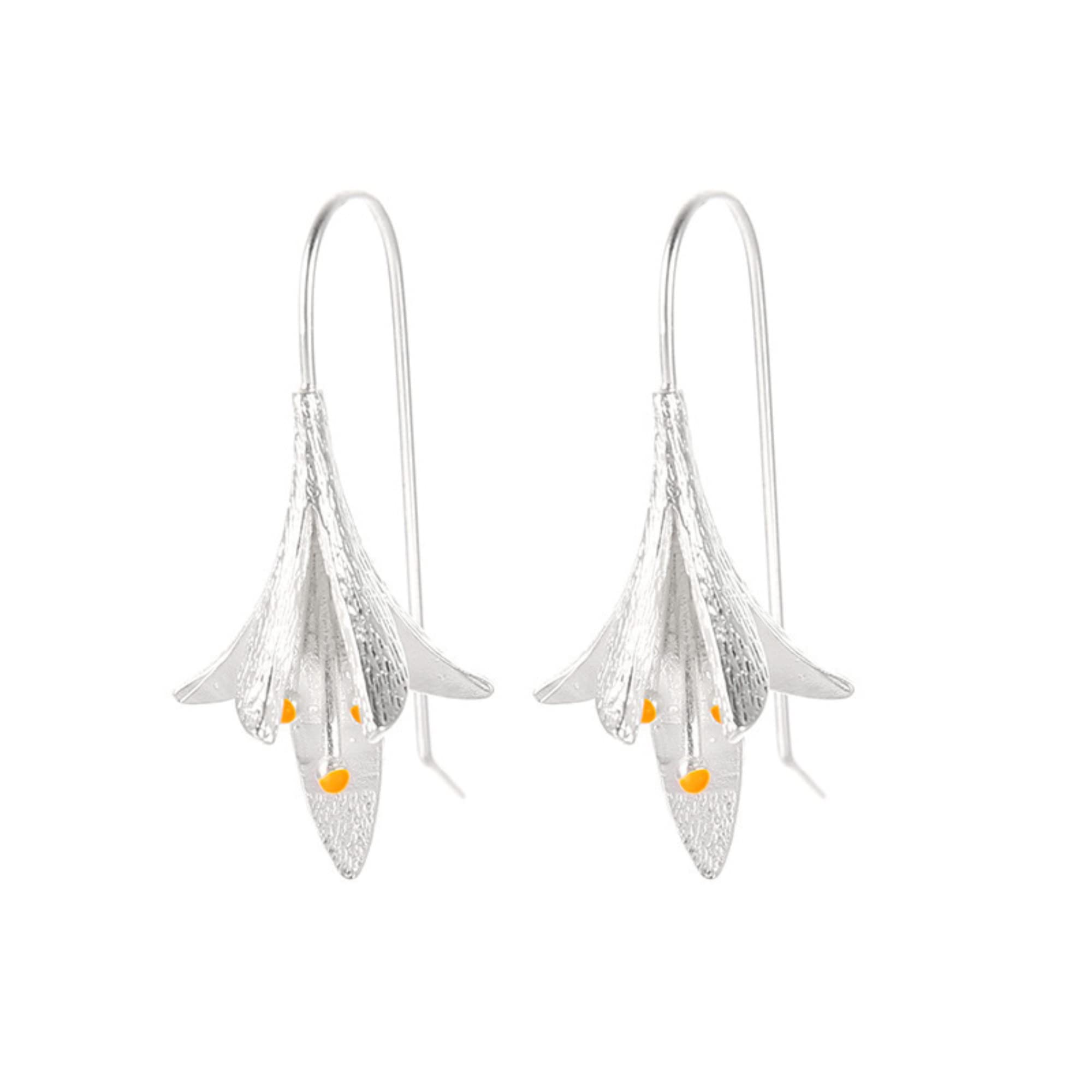 Earrings Long 925 Silver Flower Lily of the Valley Dangle Drop Hook Earrings