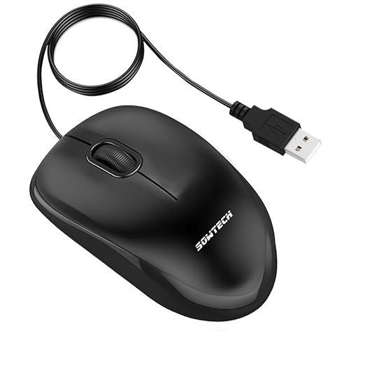 Ratón con Cable, SOWTECH Ratón Óptico USB de 3 Botones con Cable para Mac Ordernador Portátil PC - Negro