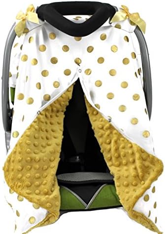 Onyx Arrow Carseat Canopy, White Gold Metallic Dot Cotton Print, Gold Minky Dot, Mix and Match