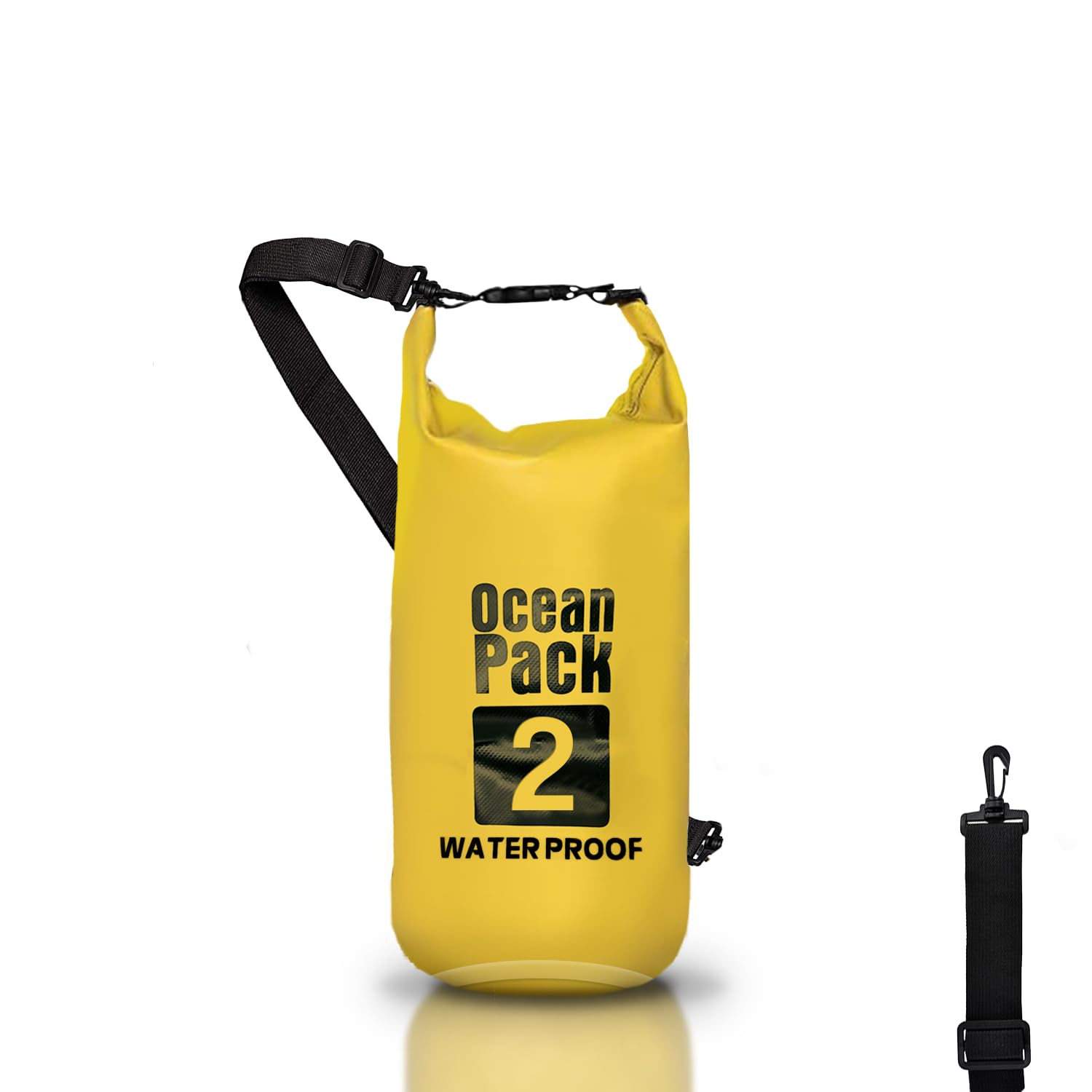 Cable Technologies Dry Bag, 2L Waterproof Phone Bag, Yellow, Roll Closure, Shoulder Strap, Ideal for Outdoor, Beach, Boat, Fishing