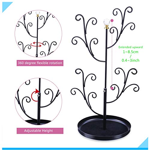 Keebofly Jewelry Organizer Tree Stand Earring Ring Organizer Display for Lover or Friend, Necklace Holder with Adjustable Ideal for Birthday Gift or Any Activities - Black