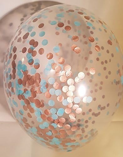 Pantaloons 6 x Rose Gold and turquoise blue 11" confetti balloon with FREE ribbon