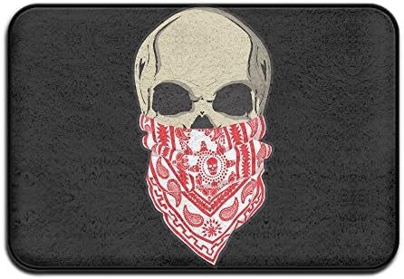 Bathroom Rug Mat Contour Rug Toilet Floor Rug Flannel Bath Shower Mat Red Bandana Skull Face Square Carpet