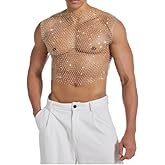 Daring Men's Mesh Vest with Glitter Rhinestones – Sheer Sparkling Top for Statement Style