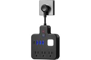 Power Strip with 3 AC Outlets, Extension Cord with Multiple Outlet Extender with 4 USB Ports(1 Type C), Flat Extension Cord w