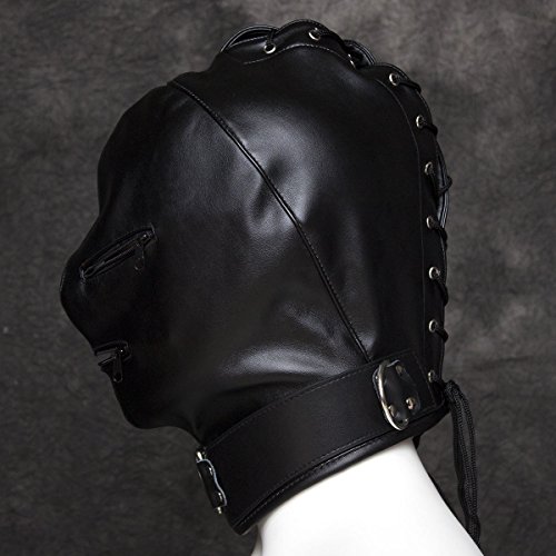 Ultrafun Leather Full Face Gimp Mask Unisex Hood Zipper Eyes Mouth Lace