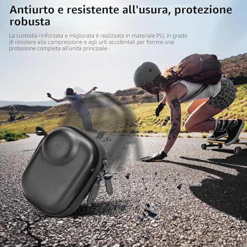 AMAZEAR Carry Case for Insta360 GO Ultra Accessories - Compact Hard Leather Travel Bag with Soft Interior, Protection and Organization, Black