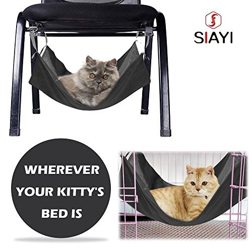 SIAYI Cat Hammock Bed Reverible Cage Chair Pet Hammock Comfortable Hanging Kitten Bed for Small Pets 22.8 x 17 inch