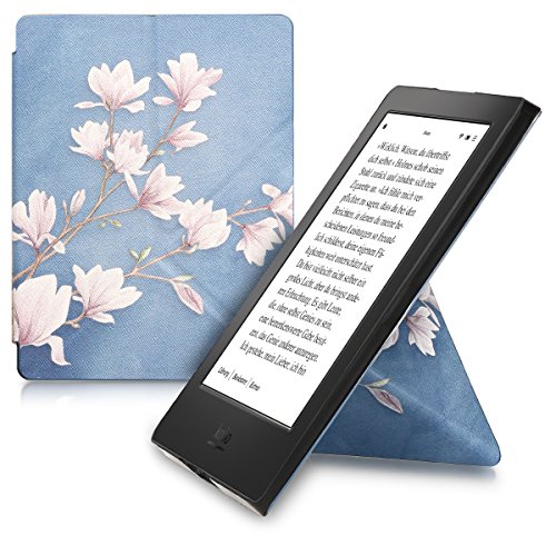 Cover case for Kobo Aura H2O Edition 2 with stand - kwmobile Ultra slim case made of synthetic leather Design Magnolias in taupe white blue grey