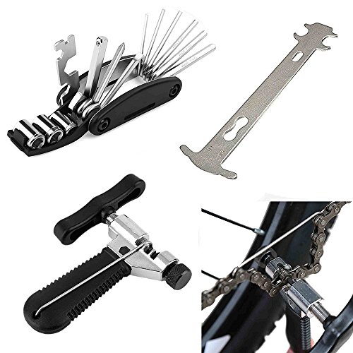 Click Here to See More Images DZRZVD Multi Function 15 in 1 Set Bike Cycling Bicycle Tools Screwdriver Socket Wrench Kit Chain Splitter Chain Wear Indicator 3 In One