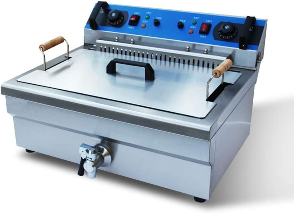 QIN.J.FANG-MY Deep 20L Double-Cylinder Commercial, 5000W Stainless Steel Electric with Oil Return Pan and Valve, Removable Head and Isolation Plate Countertop Frying Basket